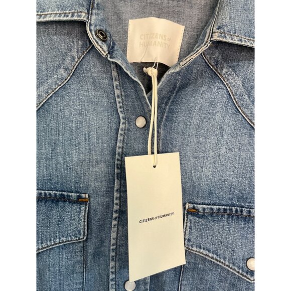 Citizens of Humanity Cropped Western Shirt in Carolina Blue X-Small New Denim - Picture 10 of 15
